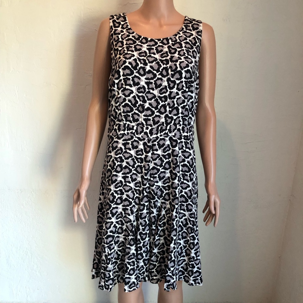 Diane Von Furstenberg CLARA Black/White Leopard Sleeveless Dress Women’s Size 12